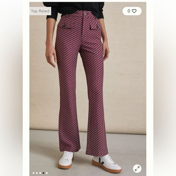 Anthropologie The Essential Slim Flared Pants Magenta Burgundy Pattern Size 2 - Picture 1 of 16